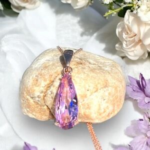New Handmade Teardrop Pink Topaz Pendant, 18k Rose Gold Vermeil